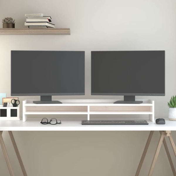 Monitor Stand White 100x24x16 Cm Solid Wood Pine Notkkb Carousel 1