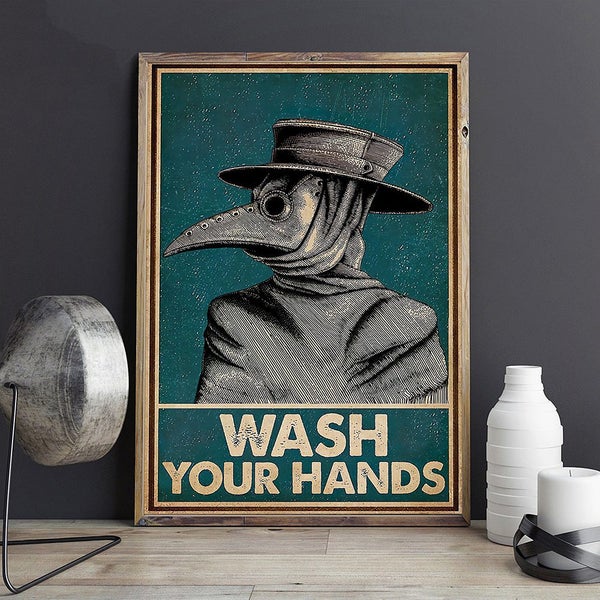 Vintage Poster Plague Doctor Wash Your Hand Sign Public Health Retro Carousel 2