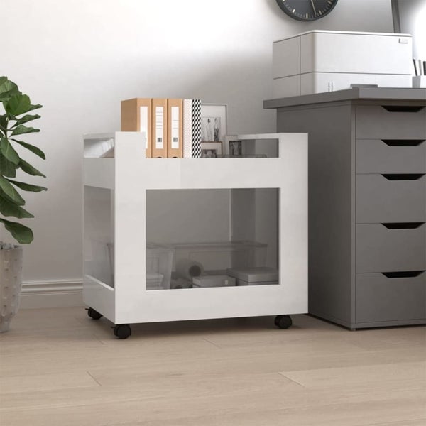 Desk Trolley Glossy Look White 60x45x60 Cm Engineered Wood Nollbx Carousel 1
