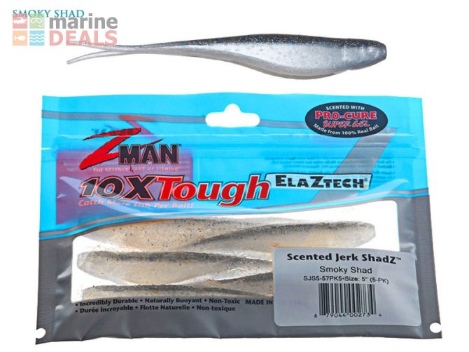 Z-Man Jerk ShadZ Soft Bait 5in Smokey Shad Carousel 1
