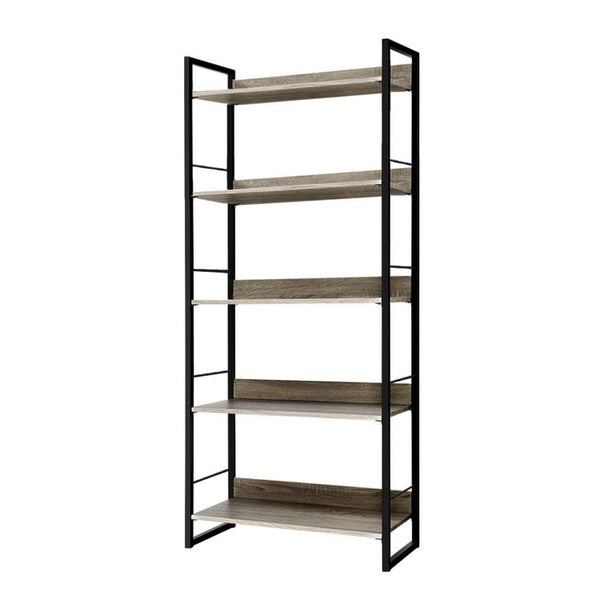 Artiss Bookshelf Wooden Display Shelves Bookcase Shelf Storage Metal Wall Black Carousel 1