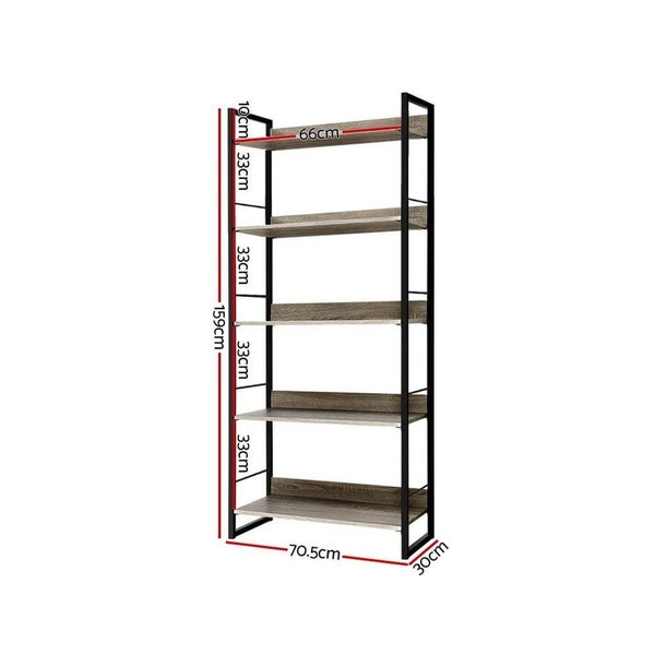 Artiss Bookshelf Wooden Display Shelves Bookcase Shelf Storage Metal Wall Black Carousel 2