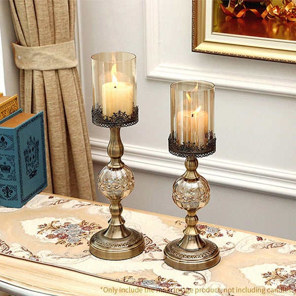 SOGA 47cm Glass Candle Holder Candle Stand Glass/Metal Carousel 7