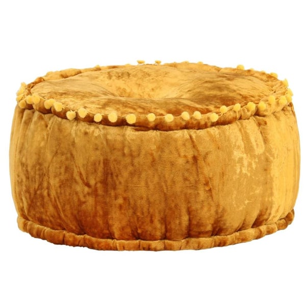 NZ LOCAL STOCK - Round Pouffe Velvet 40x20 Cm Mustard Carousel 1