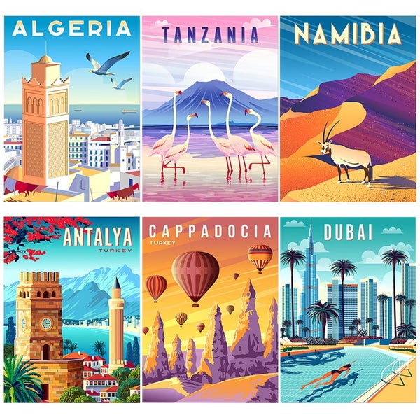 Nordic Vintage Travel Cities Poster Turkey Dubai Tanzania Landscape Carousel 2