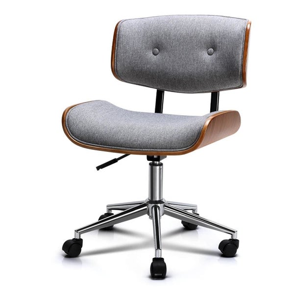 Artiss Executive Wooden Office Chair Fabric Computer Chairs Bentwood Seat Grey Carousel 1