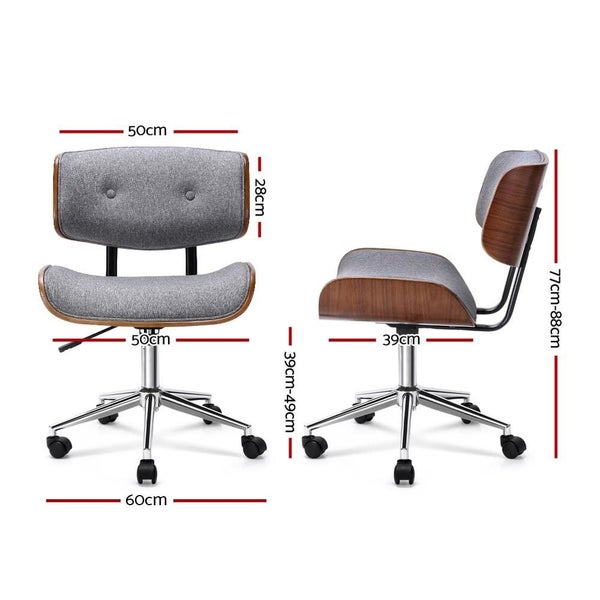 Artiss Executive Wooden Office Chair Fabric Computer Chairs Bentwood Seat Grey Carousel 2