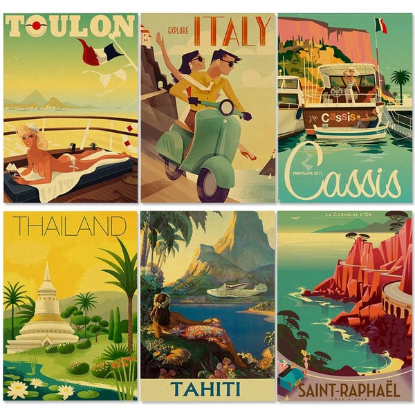Travel Cities Plaque Metal Signs Vintage Poster Italy Japan Thailand Carousel 2