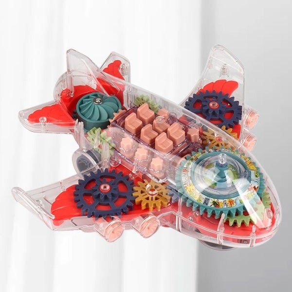 Transparent Electric Gear Airplane Toy for Boys and Girls Age 3 and Up (Red) Carousel 1