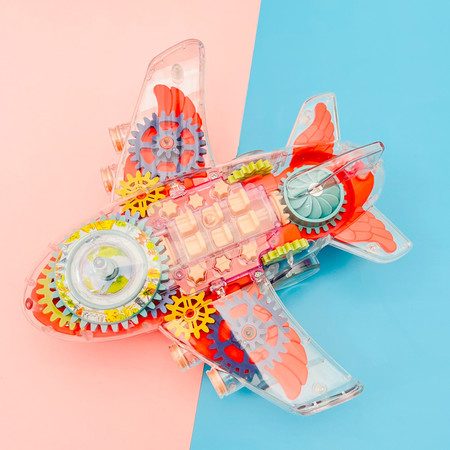 Transparent Electric Gear Airplane Toy for Boys and Girls Age 3 and Up (Red) Carousel 2