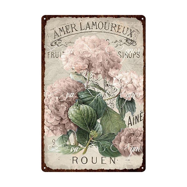 Flowers Metal Tin Sign Retro Plates Rose Peony Lavender Art Plaque Carousel 1