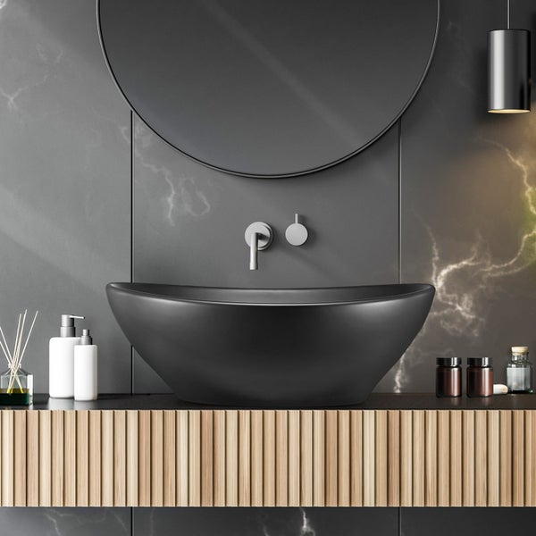 Bathroom Ceramic Basin Countertop Vanity Washing Sink Bowl Above Counter Black Carousel 2