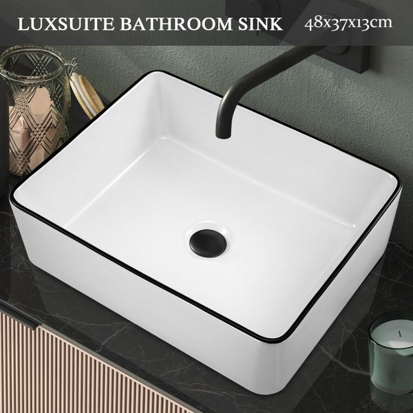 White Ceramic Basin Sink Bathroom Above Counter Hand Wash Bowl Vanity Rectangle Carousel 1