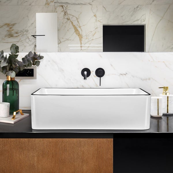 White Ceramic Basin Sink Bathroom Above Counter Hand Wash Bowl Vanity Rectangle Carousel 2