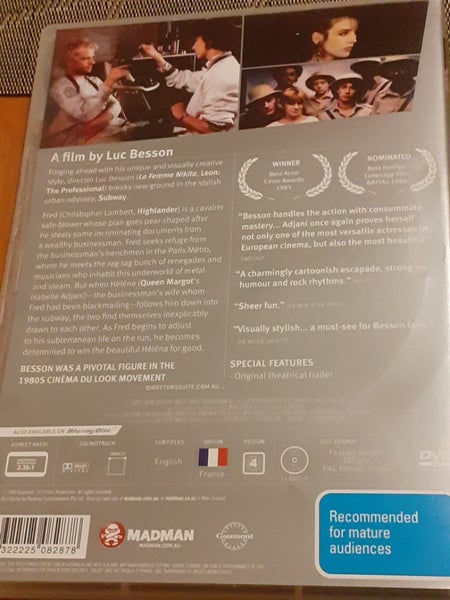 Subway (1985) DVD A Film by Luc Besson, Isabelle Adjani #164233383965314111