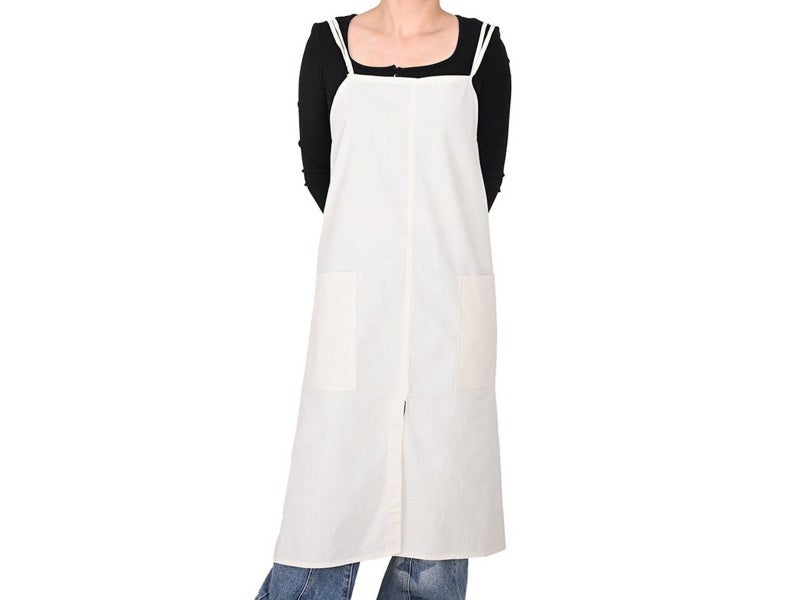 Water-resistant Cotton Apron Oversized Apron Cross Back Apron with Pockets White Carousel 1