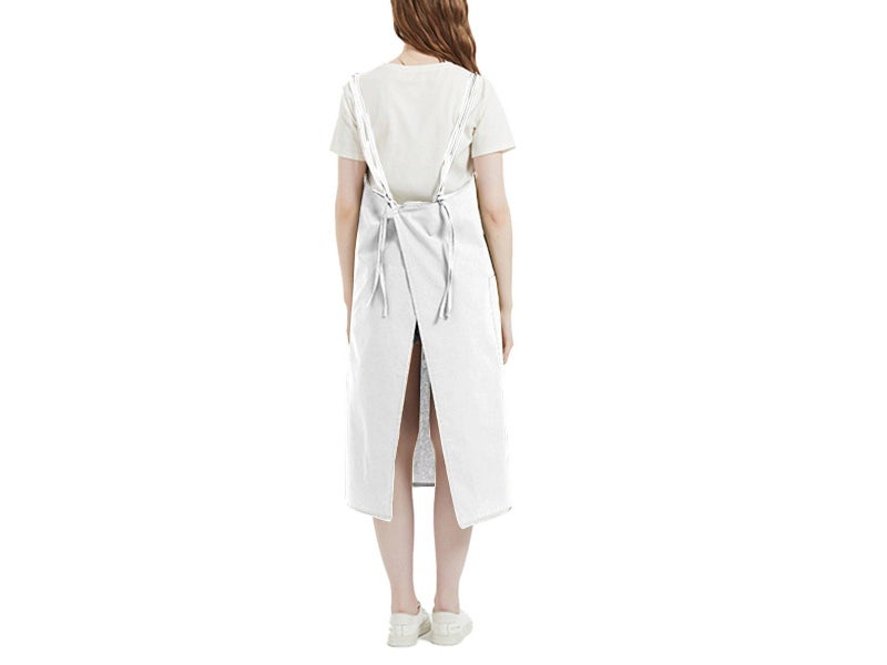 Water-resistant Cotton Apron Oversized Apron Cross Back Apron with Pockets White Carousel 2