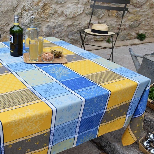 L'Ensoleillade Valbonne Blue & Yellow Tablecloth 220x180cm Carousel 1