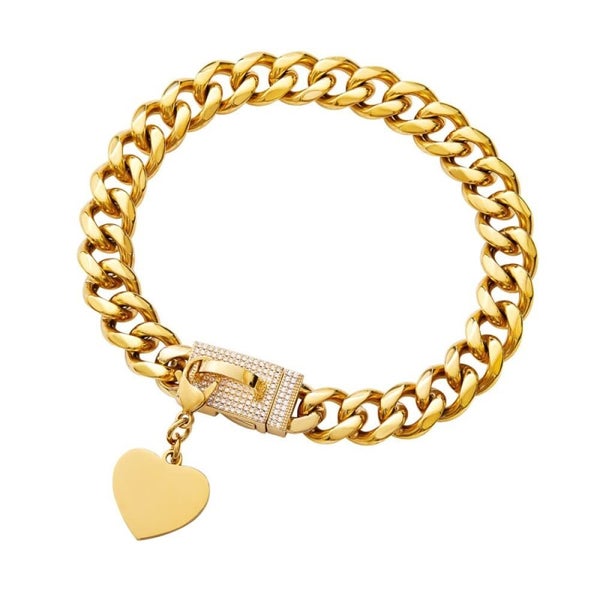 Strong 18k Gold Metal Cubic Zirconia Secure Buckle Chain Collar for Small Med... Carousel 1