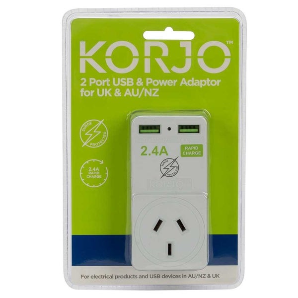 Korjo Two Port USB Adaptor Plug for Australia and the UK Carousel 1