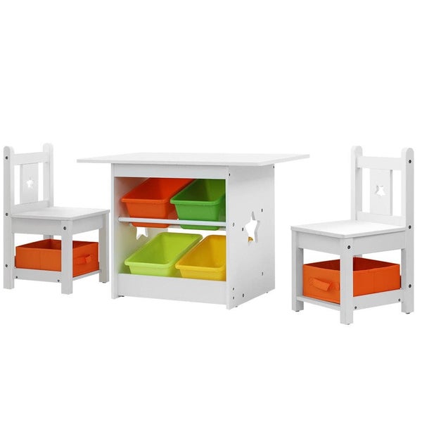 Keezi 3 Pcs Kids Table and Chairs Set Children Furniture Play Toys Storage Box Carousel 1