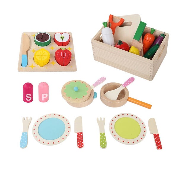 Keezi Kids Pretend Play Food Kitchen Wooden Toys Childrens Cooking Utensils Food Carousel 1