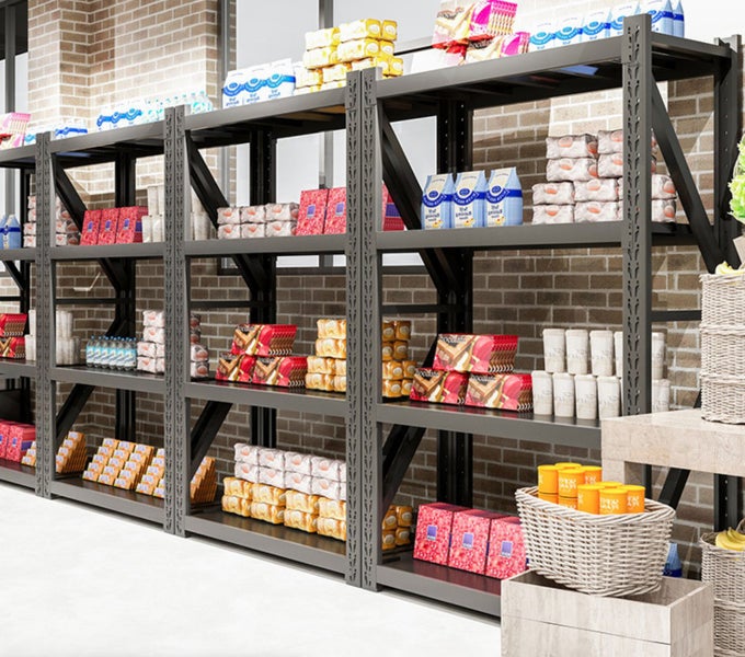 Heavy duty Shelving unit 6M(L) x 0.5M(W) x2M(H) 2400kg carry-Free Delivery black Carousel 10