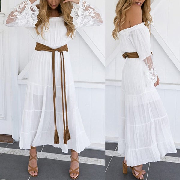White Boho Off Shoulder Maxi Long Dress Womens Clothing Size 8 4014423 Carousel 1