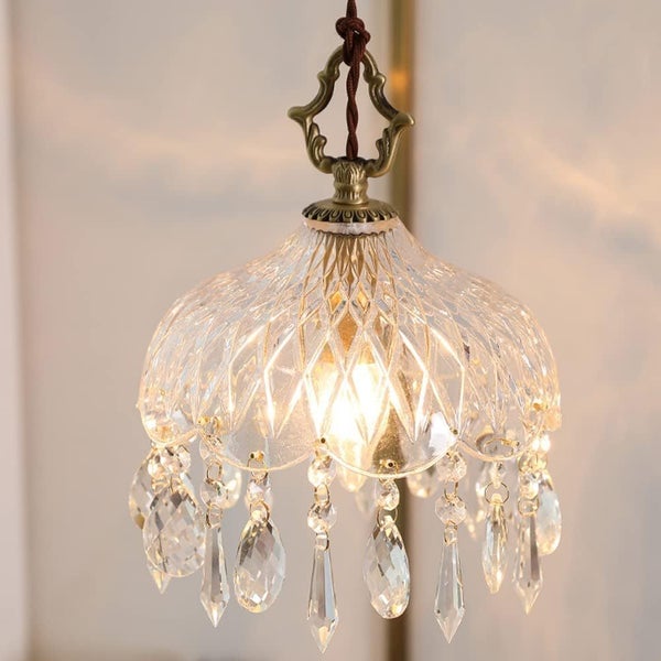 Modern Industrial Vintage Pendant Lamp, Crystal Glass Hanging Light Carousel 1