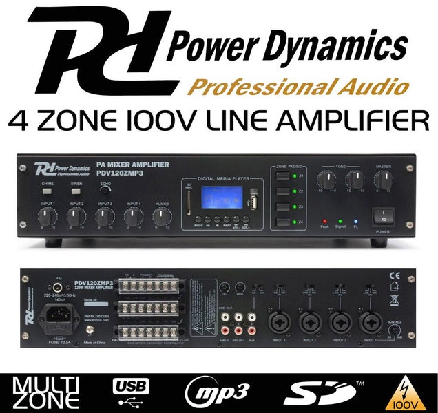 4 Zone Amplifier -120Watts - 100Volt Line - MP3 Carousel 1