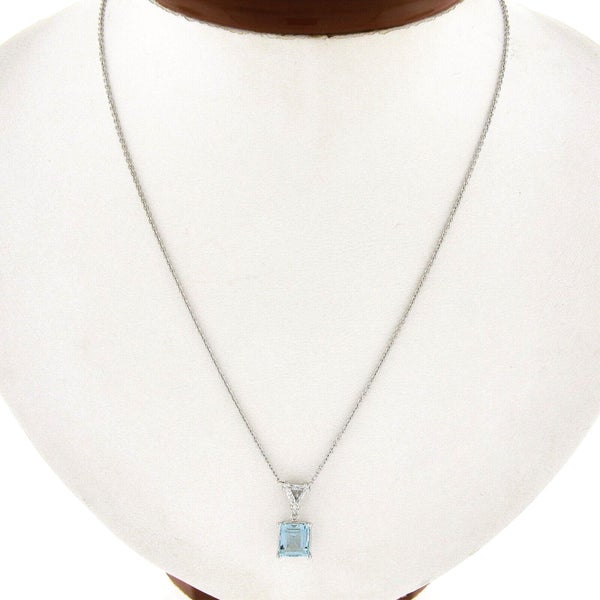 14k White Gold 1.86ctw Square Cut Aquamarine and Diamonds Pendant Necklace Carousel 2