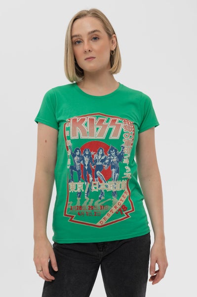 KISS T Shirt Destroyer Tour 78 Band Logo new Official Womens Skinny Fit Green Carousel 5