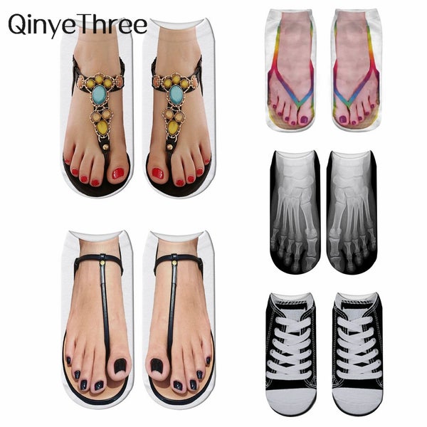 New Funny 3D Printed Toe Flip Flops Skull Canvas Shoes Patte Carousel 2