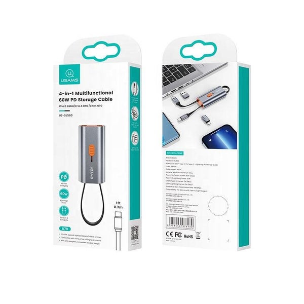 USAMS 4 IN 1 Storage Data USB Cable Set Universal Charging Cord Box 60W PD Fa... Carousel 7
