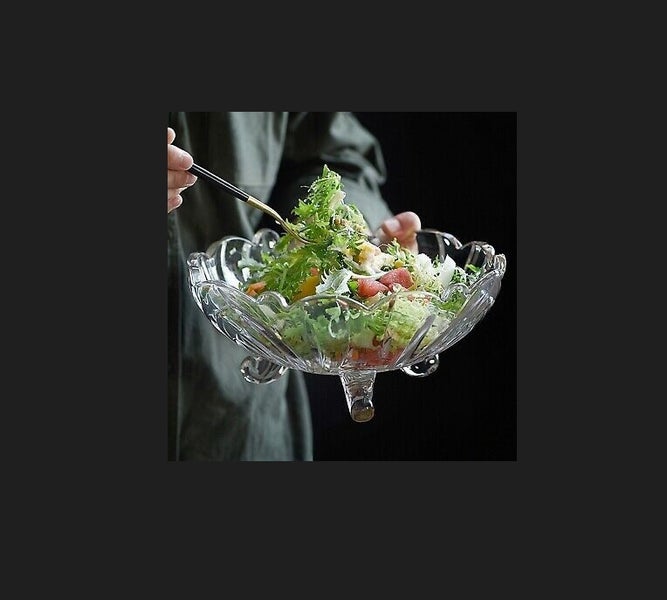 Green Apple Crystal Clear Glass Three Legged Fruit Bowl Set (7pcs) Carousel 2