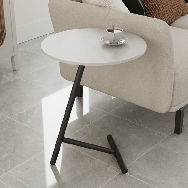 Round Side Table with Sintered Stone Desktop-White Carousel 1