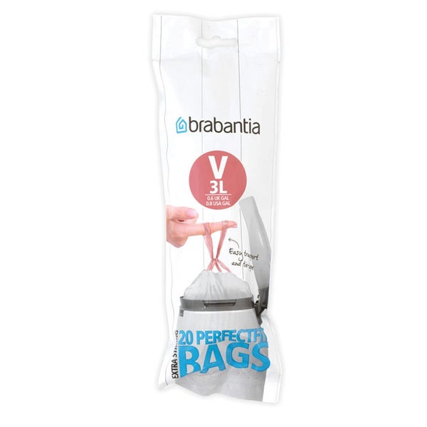 Brabantia PerfectFit Bags Code V (3L) Pack of 20 White Carousel 1