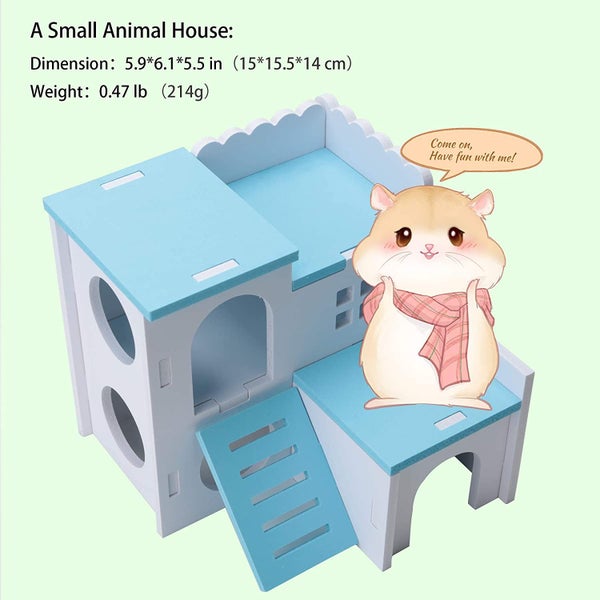 Pet Small Animal Hideout Hamster House with Funny Climbing Ladder Stair Wooden H Carousel 5