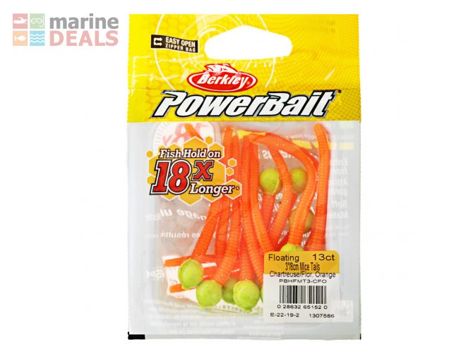 PowerBait Floating Mice Tails Chartreuse Orange 3in, Soft Plastic