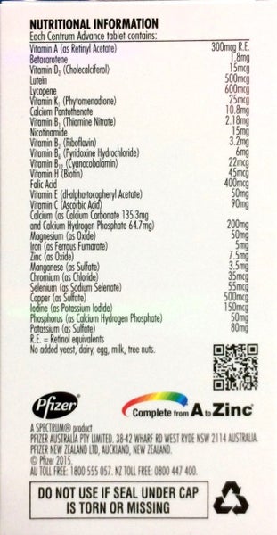 Centrum Advance Multivitamin 100 tablets -- ** Pakuranga Pharmacy ** Carousel 2