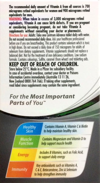 Centrum Advance Multivitamin 100 tablets -- ** Pakuranga Pharmacy ** Carousel 3