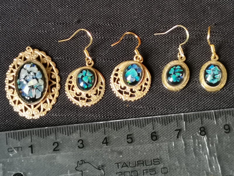 Vintage sterling silver gold filigree hook earrings sea opal / paua pendant or Carousel 1