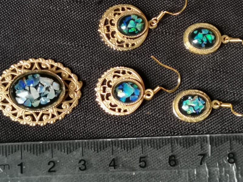 Vintage sterling silver gold filigree hook earrings sea opal / paua pendant or Carousel 2