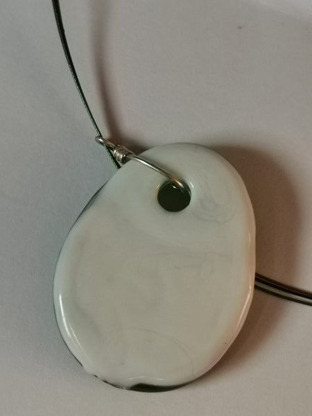 Glass pendant necklace round donut shaped clear green tan real gold silver oval Carousel 11