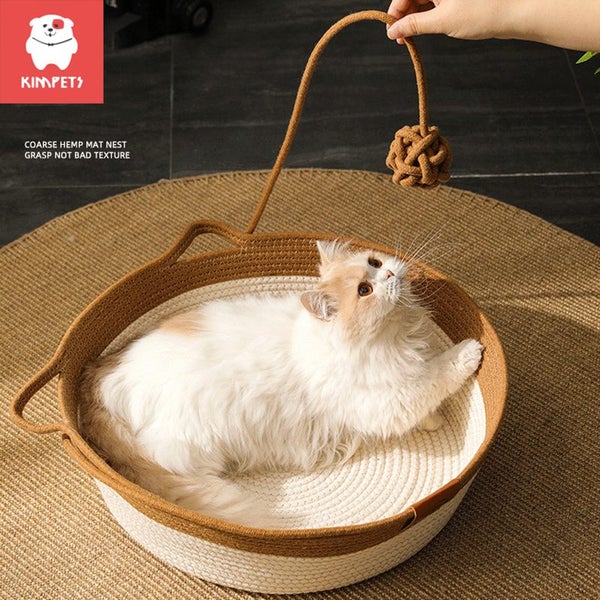 Kimpets Cat Bed Pet Nest Pure Manual Rattan Woven Cattailgrass Cat Carousel 2