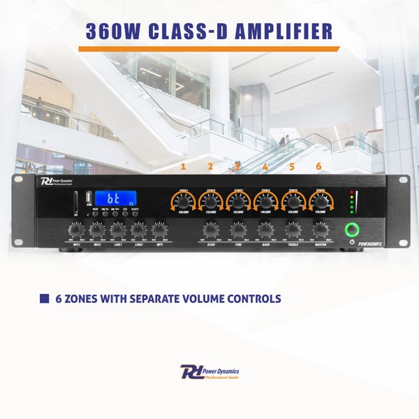 PA Mixer Amplifier 360W / 100V 6 zones Carousel 14