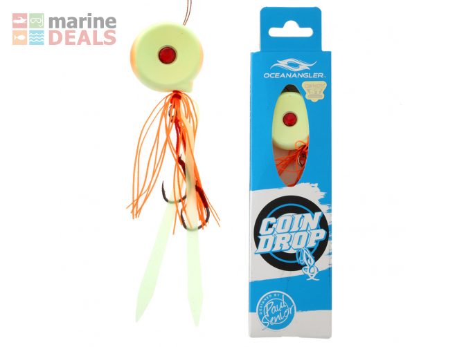 Ocean Angler Coin Drop Lure 80g Orange/Glow White Carousel 1