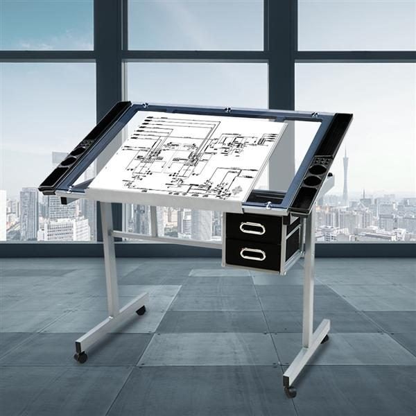 Adjustable Drafting Drawing Craft Table Art Glass Desk w/Storage Drawers Carousel 8