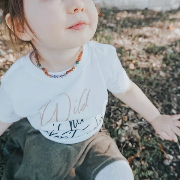 Amber Teething Necklace - Polished Cognac & Amethyst Carousel 4