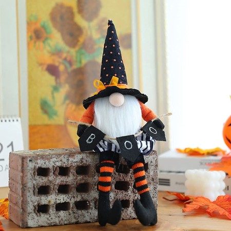 2PCS Halloween Witch Gnomes Plush w/Broom for Tier Tray Decor Carousel 7